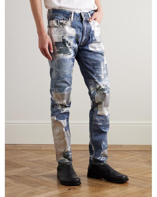 Acne Blue 1979 Skinny-fit Foiled Trompe-l'œil Printed Organic Jeans for men