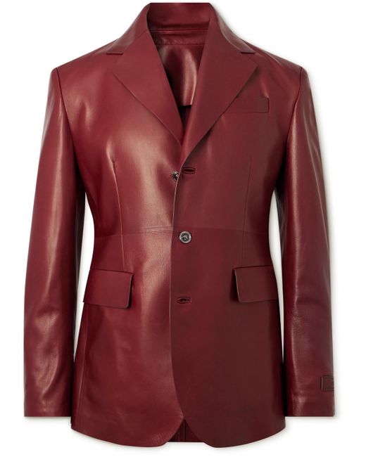 Versace Red Slim-fit Leather Blazer for men