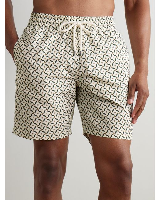 Frescobol Carioca Santos gerade geschnittene mittellange Badeshorts aus recyceltem Material mit Print in White für Herren