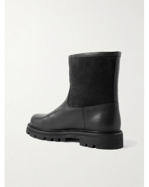 Loro Piana Suilven Walk Stiefel aus Leder und Veloursleder mit Shearling-Futter in Black für Herren