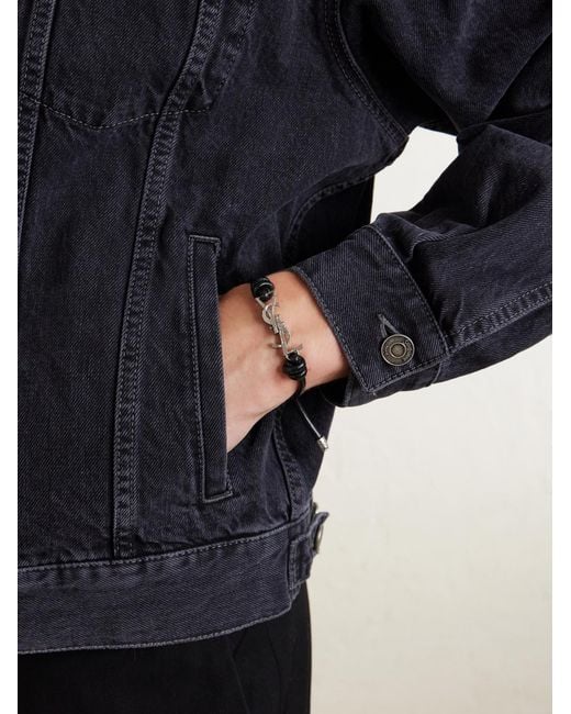 Saint Laurent Black Silver-tone And Leather Bracelet for men