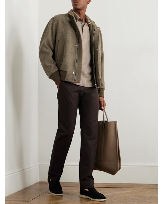Loro Piana Black Harper Portland Straight-Leg Wool And Cotton-Blend Twill Trousers for men