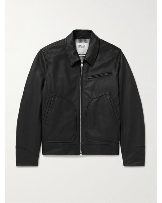 Valstar Black Padded Full-Grain Leather Biker Jacket for men