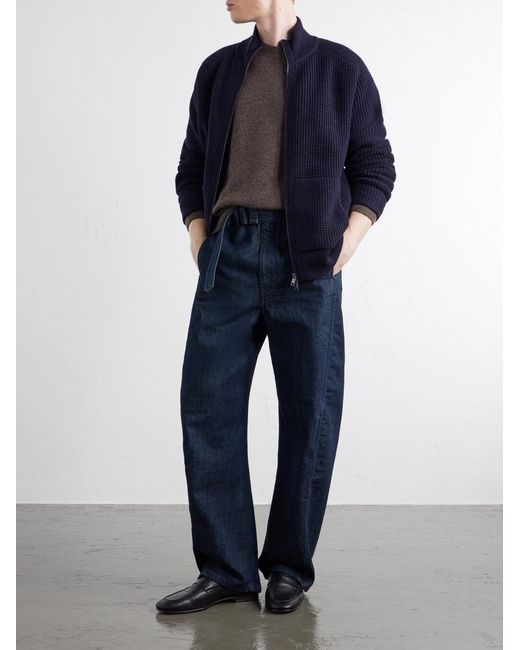 Altea Blue Padded Virgin Wool Bomber Jacket for men