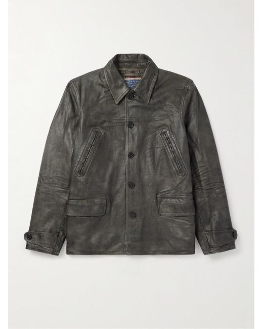 RRL Gray Dorey Leather Car Coat for men
