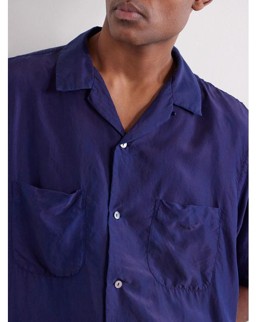 Blue Blue Japan Blue Convertible-Collar-Dyed Silk-Habotai Shirt for men