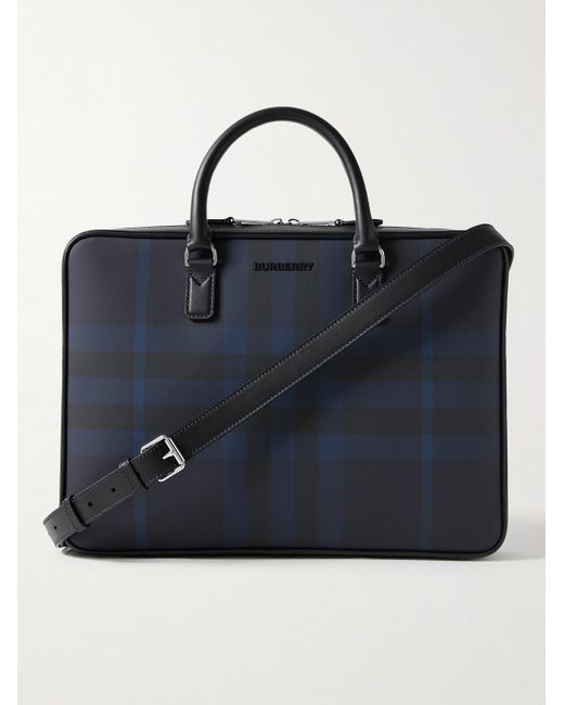 Burberry Blue Leather-trimmed Checked Coated-canvas Briefcase for men