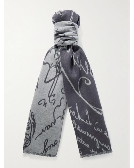 Berluti Gray Scritto Wool-Jacquard Scarf for men