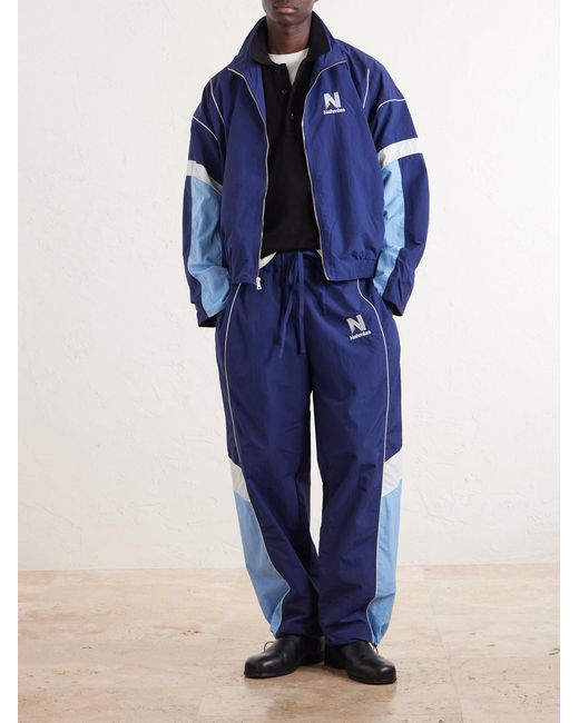 NAHMIAS Blue Logo-Embroidered Striped Nylon Jacket for men