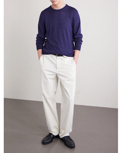 Linen And Cotton-Blend Sweater di Mr P. in Blue da Uomo