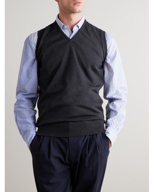 John Smedley Blue Hadfield Slim-Fit Merino Wool Sweater Vest for men