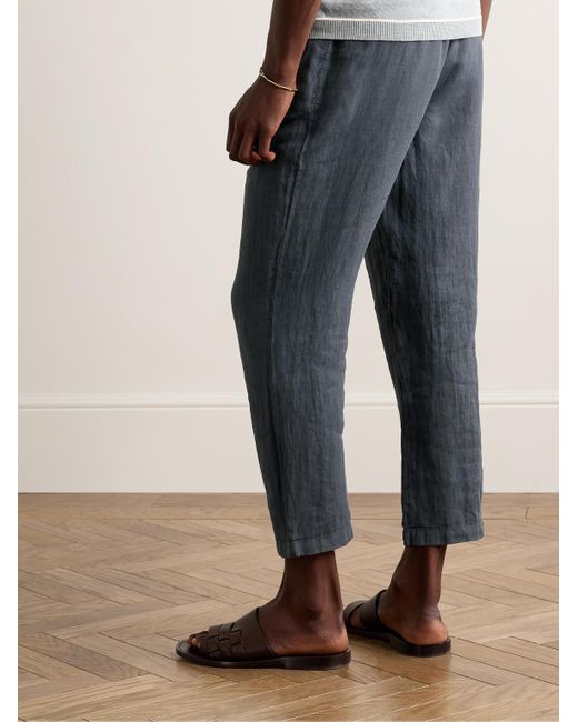 Massimo Alba Blue Key West Straight-leg Pleated Linen Drawstring Trousers for men