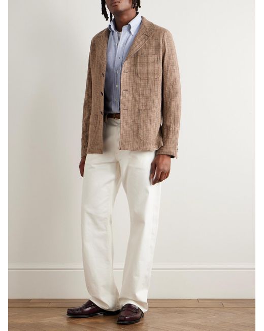 Massimo Alba Brown Baglietto Checked Houndstooth Wool-Blend Blazer for men