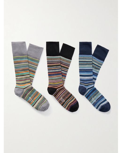 Paul Smith Set aus drei Paar Socken aus einer gestreiften Baumwollmischung in Blue für Herren