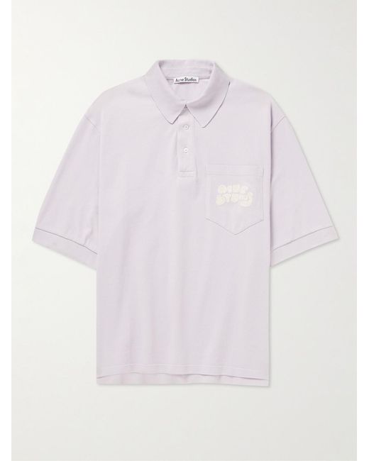 Acne Pink Logo-Embroidered Cotton-Piqué Polo Shirt for men