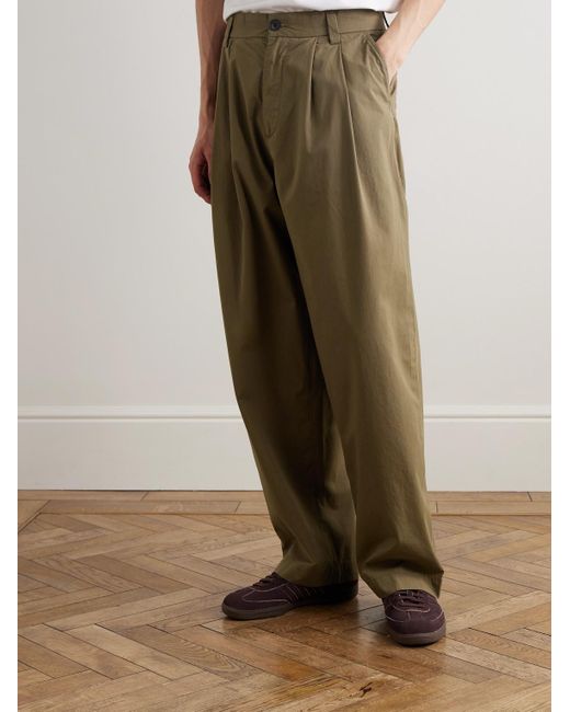 Agolde Green Slater Straight-Leg Pleated Cotton-Twill Trousers for men