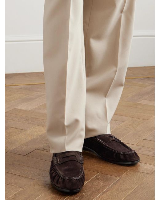 Saint Laurent White Le Loafer Monogram Logo-appliquéd Suede Penny Loafers for men
