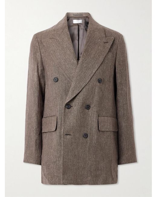 Our Legacy Brown Double-Breasted Linen And Cotton-Blend Blazer for men