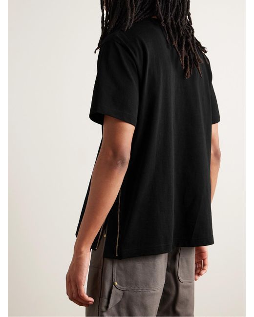Sacai Black Carhartt Wip Zip-detailed Logo-appliquéd Canvas-trimmed Cotton-jersey T-shirt for men