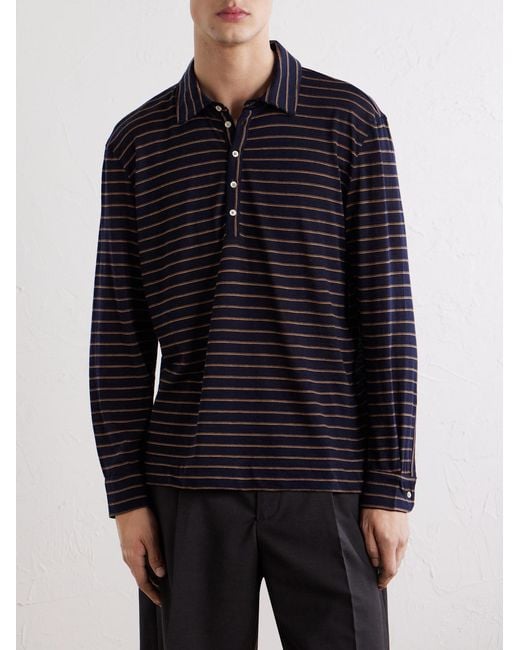 Massimo Alba Blue Raya Striped Cotton-Jersey Polo Shirt for men