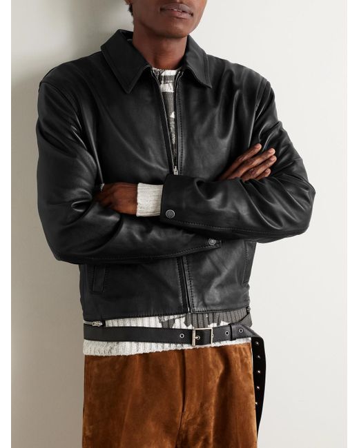 Acne Black Lascari Slim-Fit Belted Leather Jacket for men