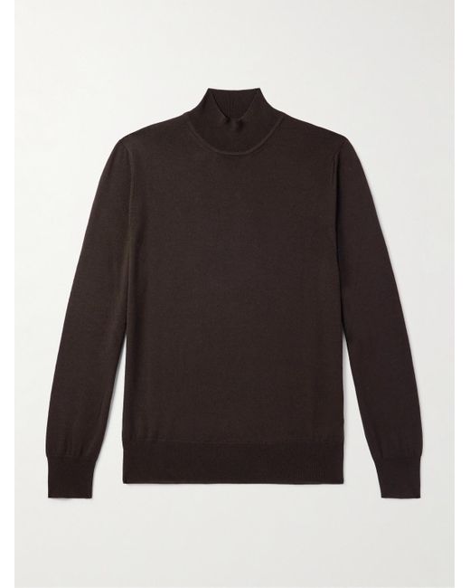 Mr P. Black Merino Wool Mock-Neck Sweater for men