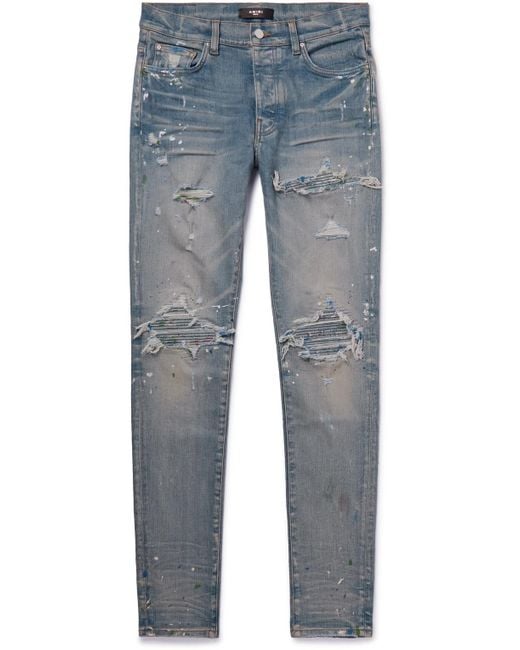 Amiri Denim Mx1 Skinnyfit Paintsplattered Panelled Distressed Jeans
