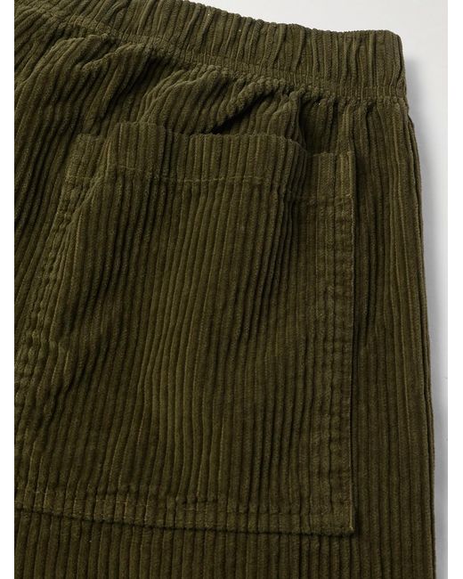 Les Tien Green Wide-Leg Cotton-Corduroy Utility Shorts for men