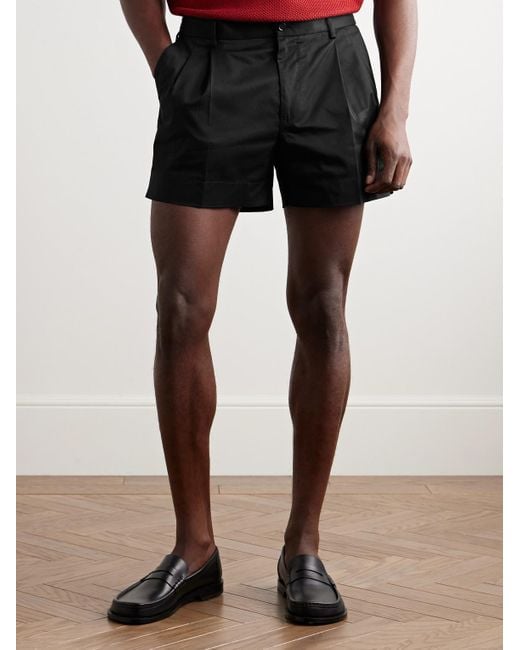 Dolce & Gabbana Schmal geschnittene Shorts aus Twill aus einer Baumwollmischung mit Falten in Black für Herren