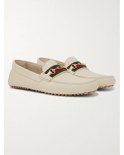 Gucci White Web Strap Driving Shoes for men