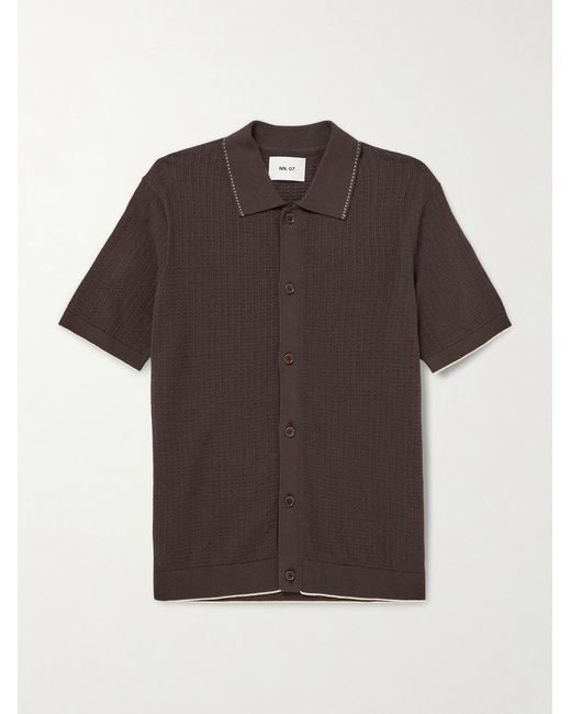 NN07 Brown Nalo 60039 Open-Knit Cotton Shirt for men