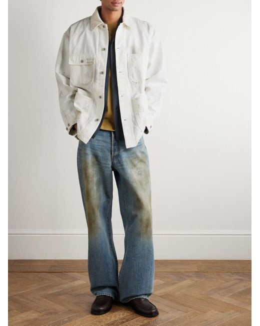 Neighborhood White Corduroy-trimmed Paint-splattered Denim Jacket for men