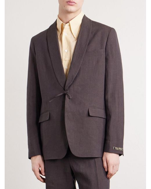 A Kind Of Guise Brown Shinji Shawl-Collar Linen Suit Jacket for men