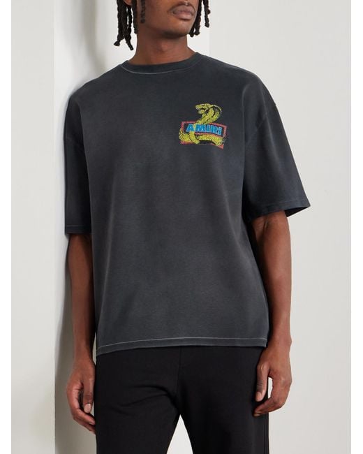Amiri Blue T-Shirt With Print And Shimmering Appliqués for men