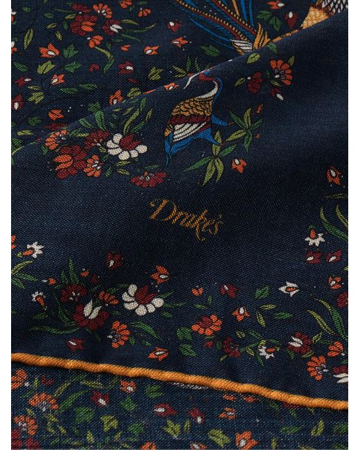 Sciarpa in misto seta e lana stampata Birds of Paradise di Drake's in Blue da Uomo