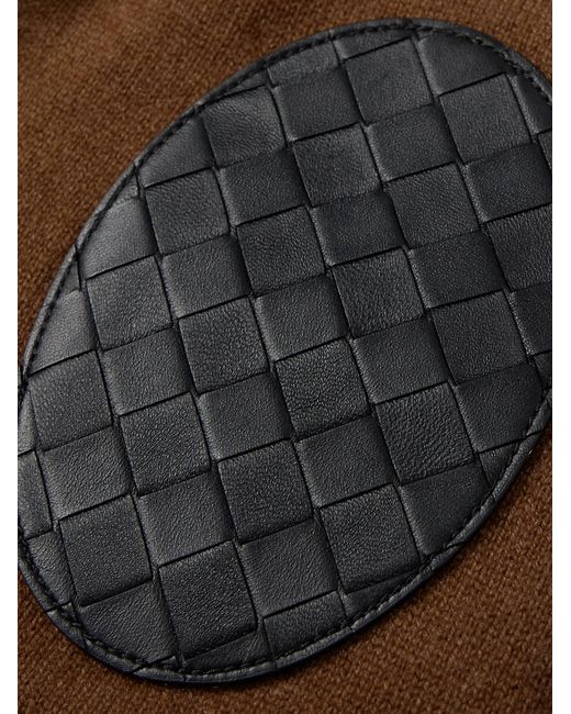 Bottega Veneta Brown Intrecciato Leather-Trimmed Cashmere-Blend Cardigan for men