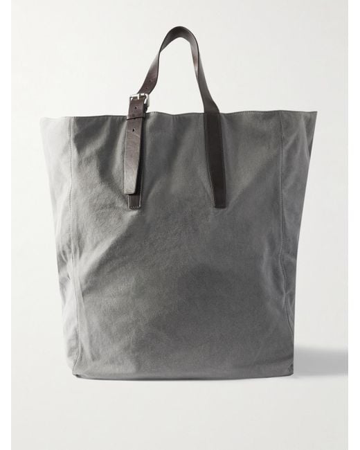 Dries Van Noten Gray Buckled Leather-Trimmed Cotton-Canvas Tote Bag for men