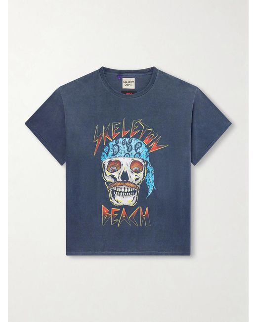 GALLERY DEPT. Blue Skeleton Beach Distressed Printed Cotton T-Shirt for men