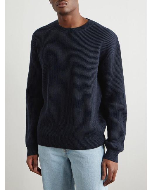 Loro Piana Blue Fobello Ribbed Cashmere Sweater for men