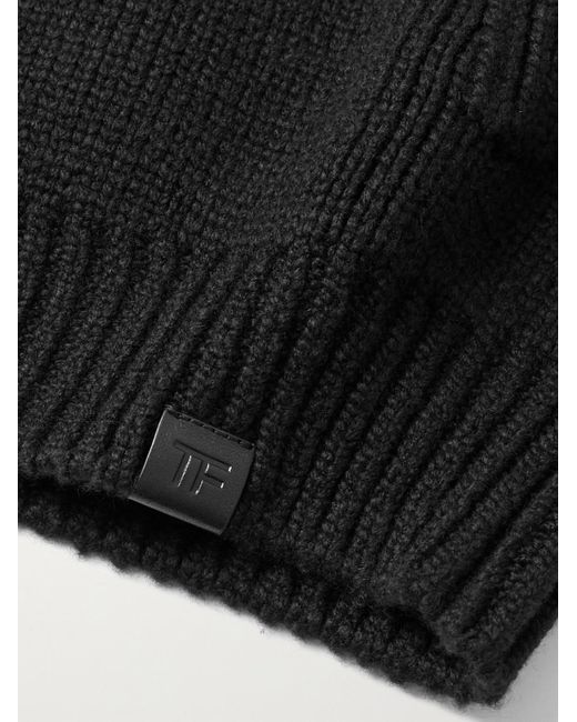 Tom Ford Black Bouclé-Trimmed Ribbed Cashmere Cardigan for men