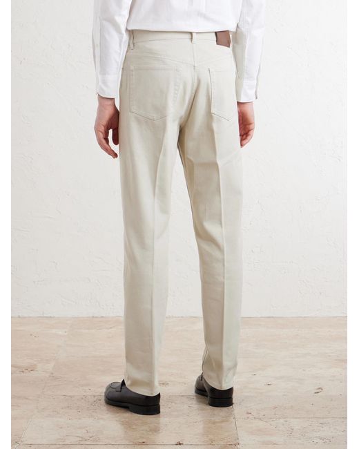 Dunhill White Tapered Cotton-blend Twill Trousers for men
