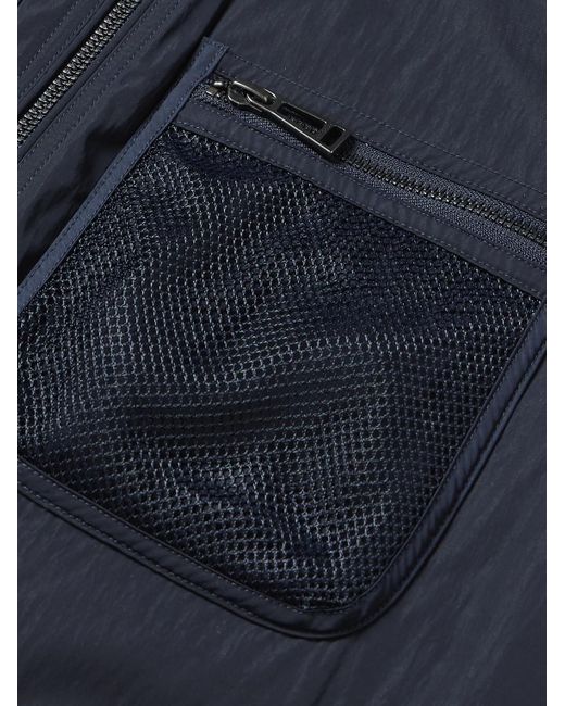 Belstaff Blue Profile Logo-appliquéd Mesh-trimmed Crinkled-shell Jacket for men