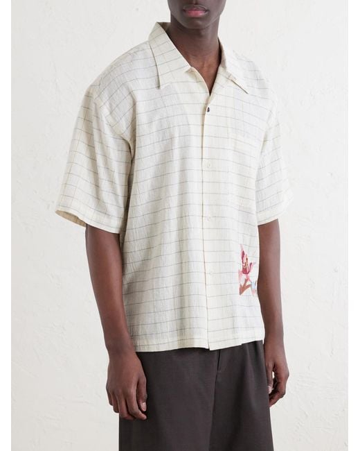 Kardo White Rohit Embroidered Checked Cotton Shirt for men