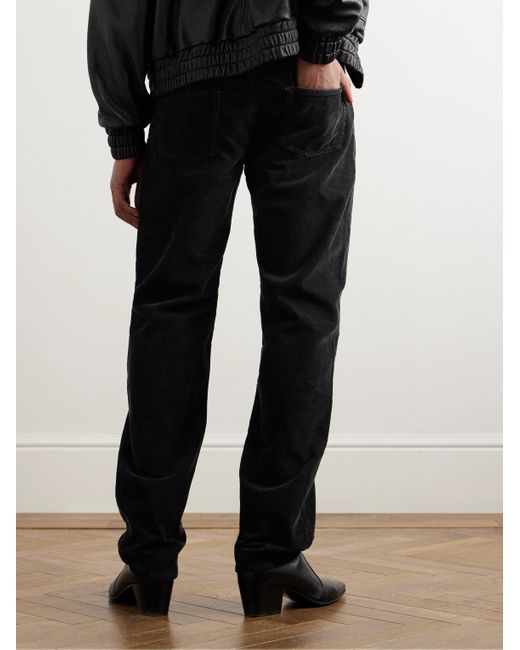 Pantaloni a gamba dritta in velluto a coste di cotone di Saint Laurent in Black da Uomo