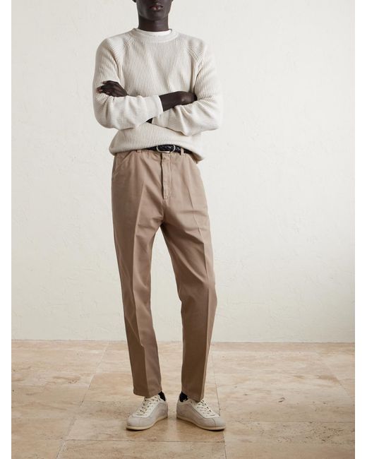 Brunello Cucinelli White Ribbed Cotton Sweater for men
