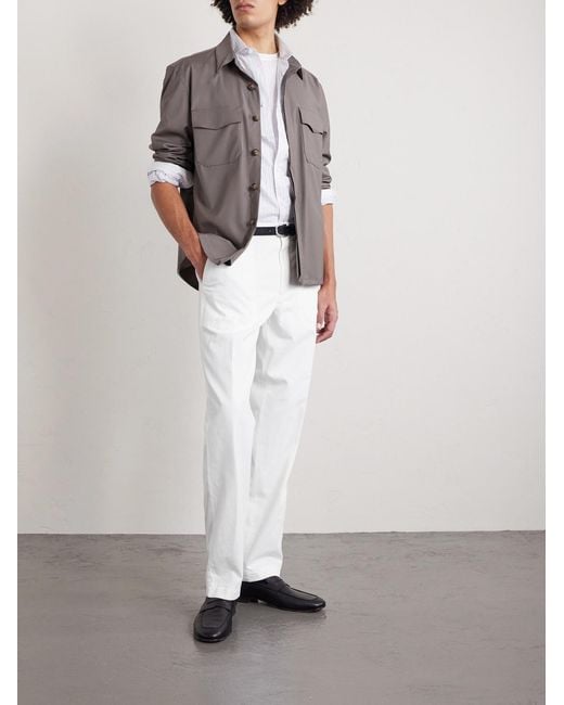 Canali White Straight-Leg Cotton-Blend Twill Trousers for men