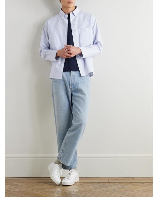 FRAME Blue Button-Down Collar Striped Cotton Shirt for men