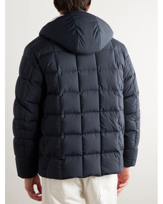 Loro Piana Blue Quilted Shell Down Hooded Jacket for men