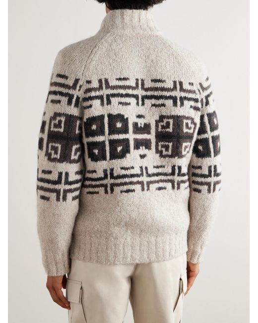 Brunello Cucinelli Natural Intarsia-Knit Alpaca-Blend Cardigan for men