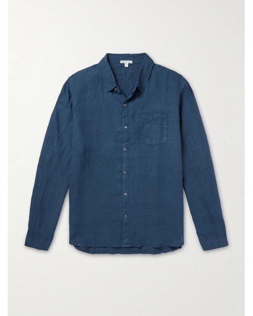 James Perse Blue Garment-dyed Linen Shirt for men